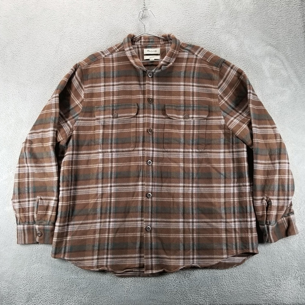 Madewell Shacket Mens 2XL Brown Plaid Easy Fit Flannel Button Front Heavyweight